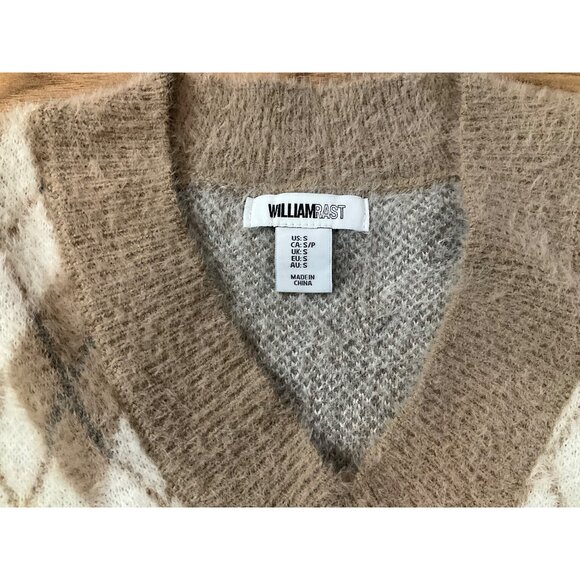 NWT WilliamRast Women's Tan and White Diamond  V-Neck Sweater Vest  Size: Small - Picture 7 of 10